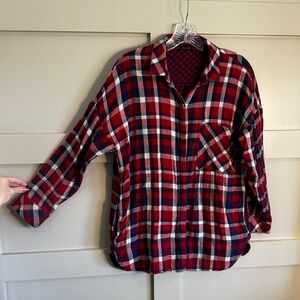 Zara Basic Collection Red Blue Plaid Pockets Button Down Shirt Size Medium
